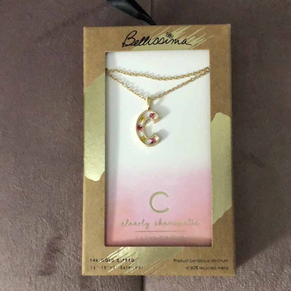 Bella Uno Bellisimma 14K Silver Plated Flower Pressed Initial “C” Necklace